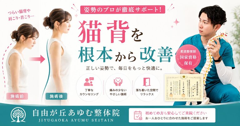 自由が丘あゆむ整体院の猫背矯正。柔道整復師による姿勢改善サポート