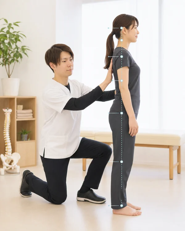 姿勢バランスを確認する整体施術の様子