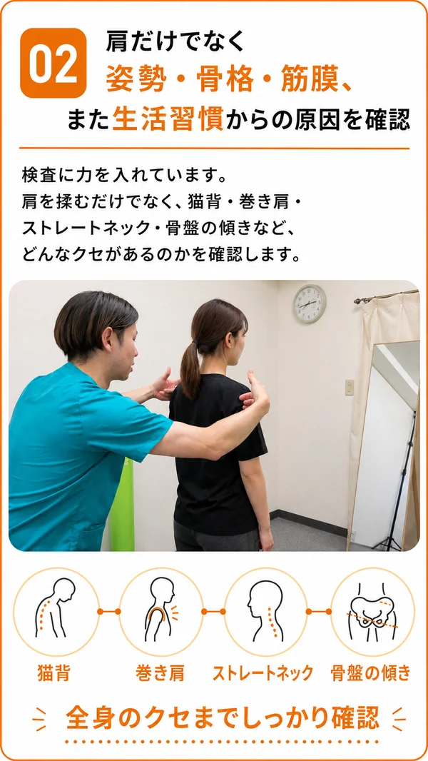 姿勢や身体バランスを確認する整体院の検査風景